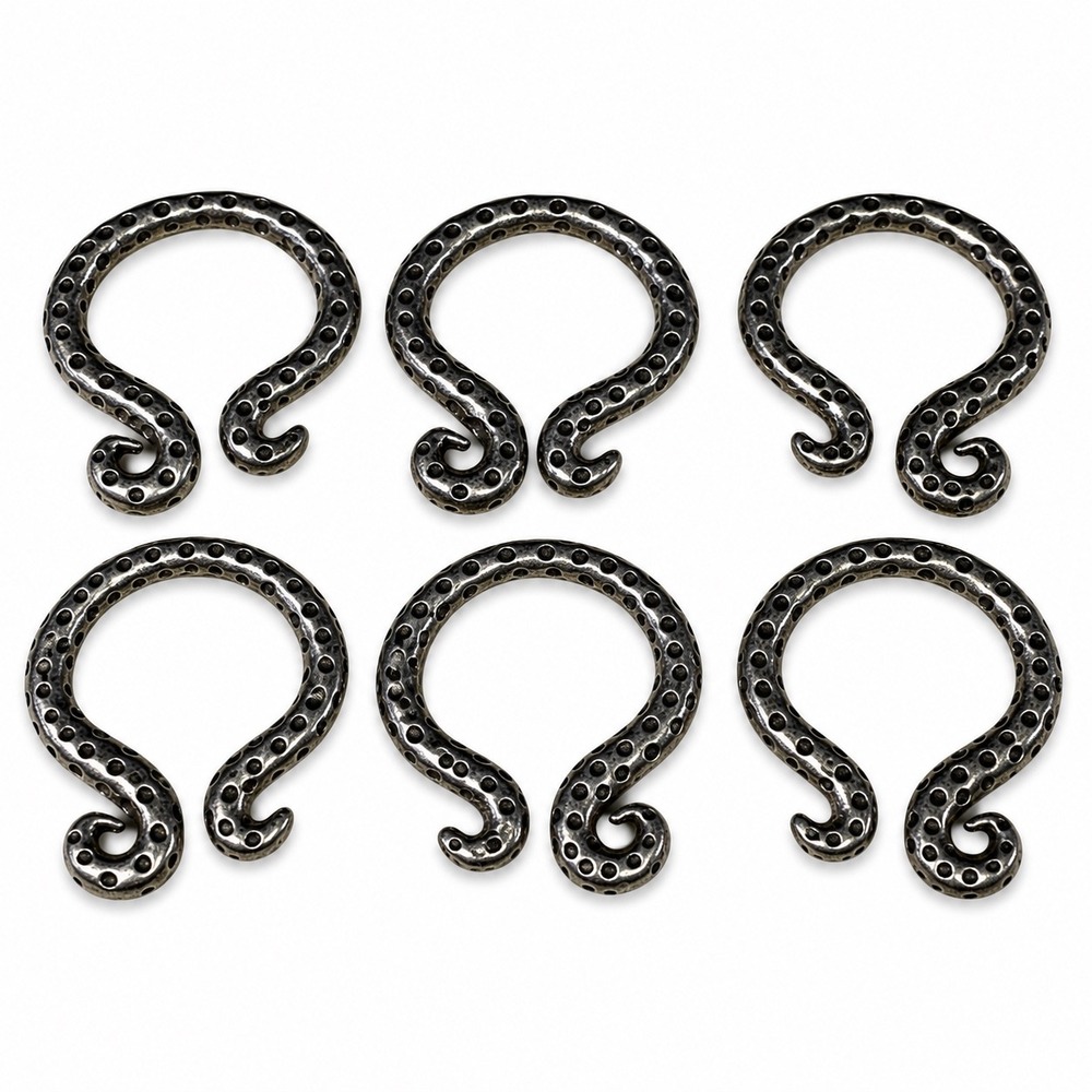 Octopus Tentacle Napkin Rings Set of 6 Silver Tone Metal Coastal Nautical